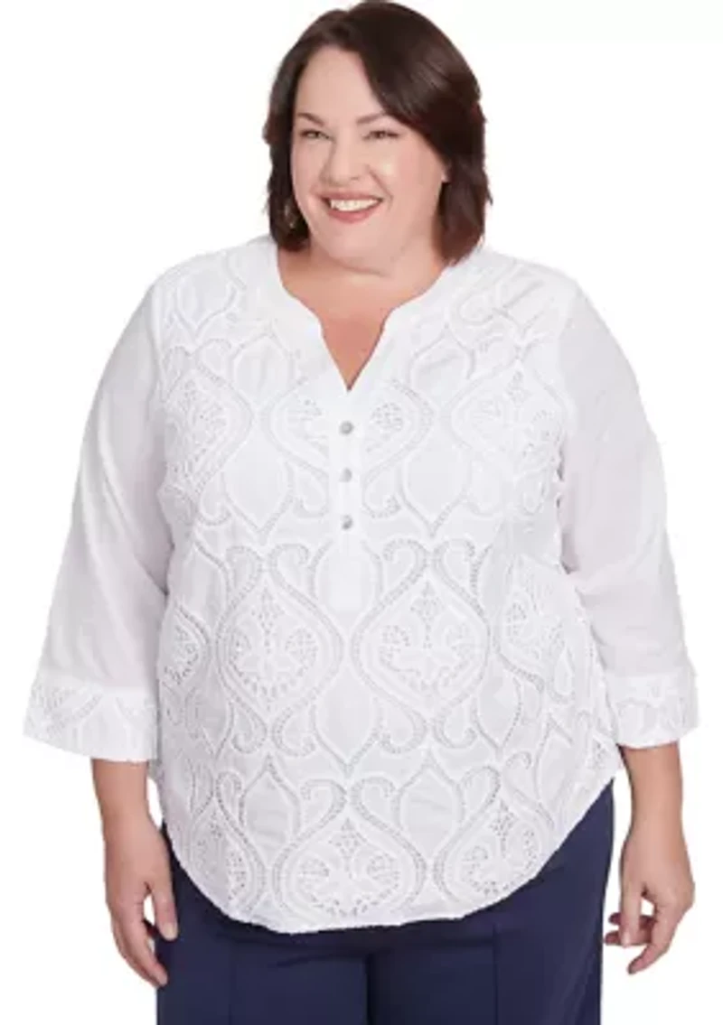 Plus Nantucket Lace Scroll Top