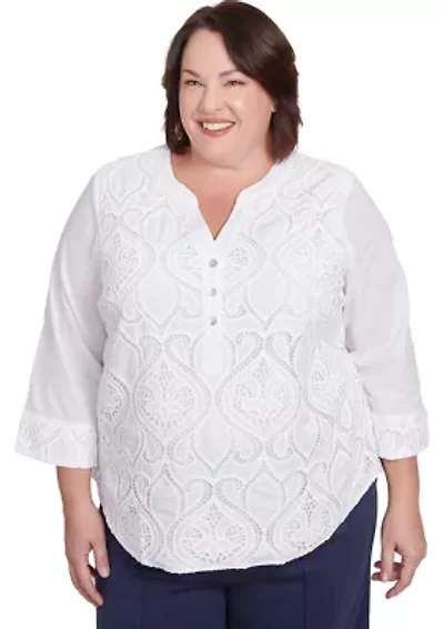 Plus Nantucket Lace Scroll Top