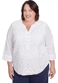 Plus Nantucket Lace Scroll Top