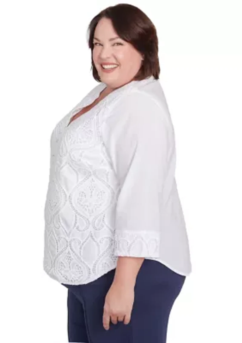 Plus Nantucket Lace Scroll Top