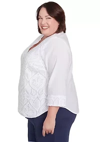 Plus Nantucket Lace Scroll Top