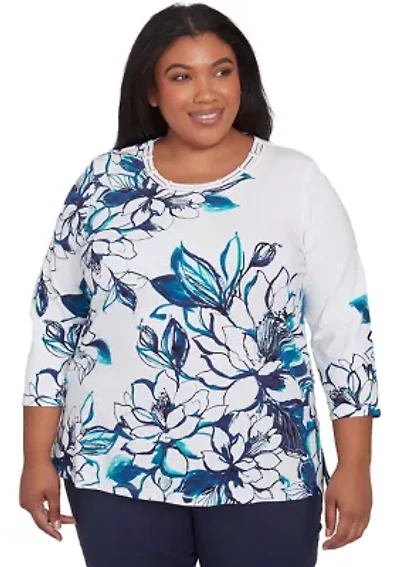 Plus Nantucket Fineline Floral Top