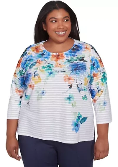 Plus Nantucket Floral Yoke Texture Top