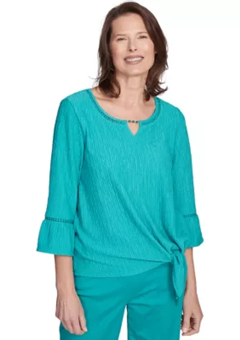 Petite Nantucket Texture Flutter Cuff Top