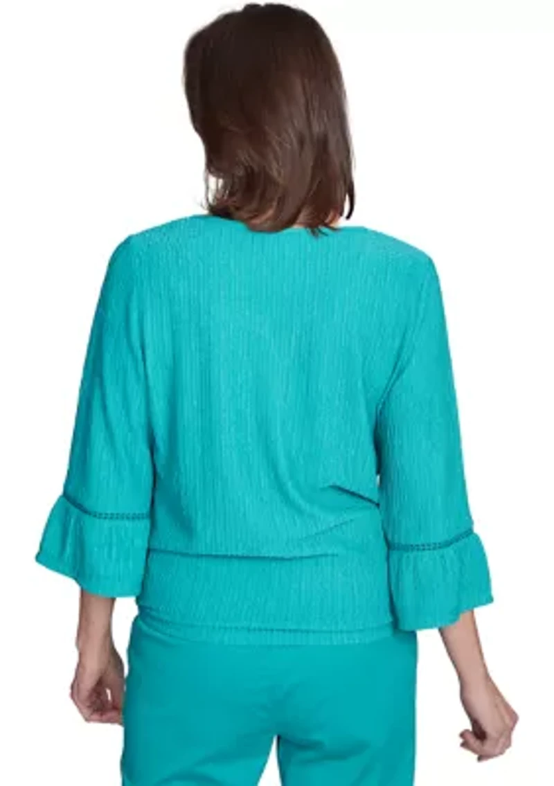 Petite Nantucket Texture Flutter Cuff Top