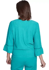 Petite Nantucket Texture Flutter Cuff Top