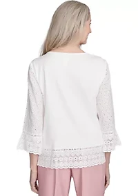 Women's Estate Of Mind Floral Embroidery Top with Eyelet Trim