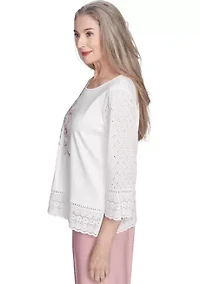 Women's Estate Of Mind Floral Embroidery Top with Eyelet Trim