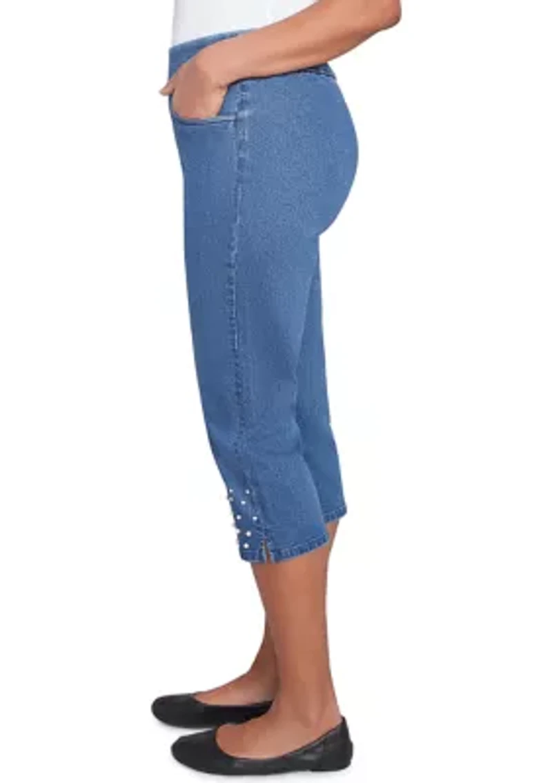 Women's Flower Power Capri Pants with Pearl Detail