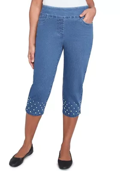 Petite Flower Power Capri Pants with Pearl Detail