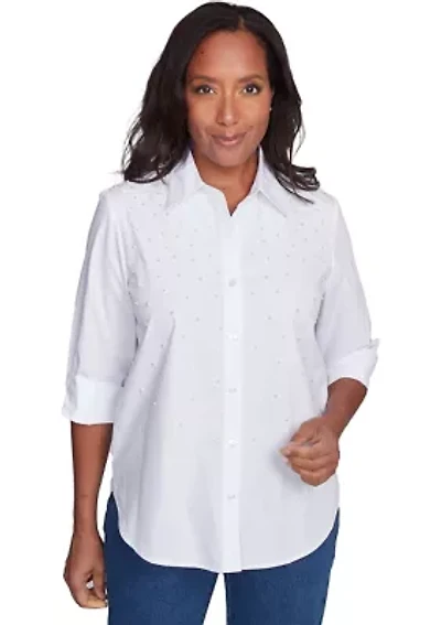 Petite Flower Power Pearl Studded Shirt