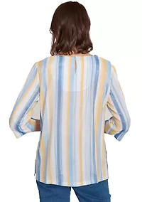 Petite Flower Power Stripe Shirt with Lace Neck