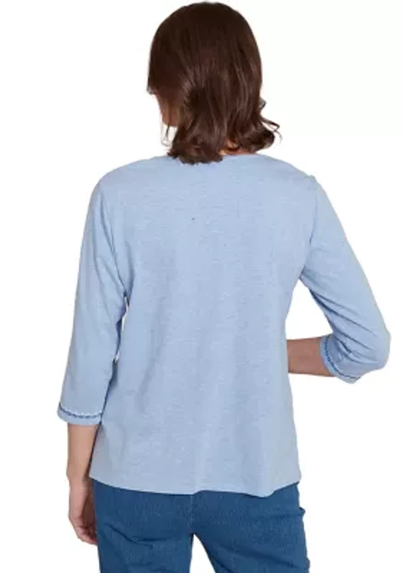 Petite Flower Power Embroidered Daisy Yoke Top