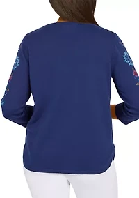 Petite Lake Placid Embroidered Sweater With Detachable Necklace