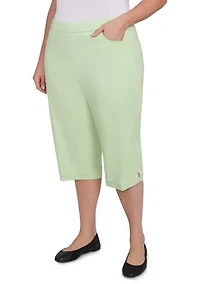 Plus Parrot Cay Novelty Cuff Capri Pants with Tummy Control
