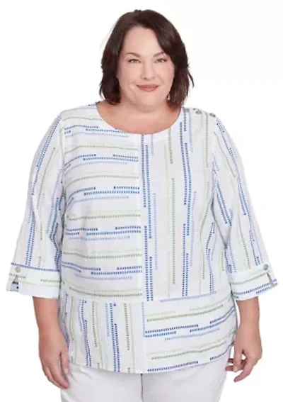 Plus Parrot Cay Texture Jacquard Spliced Top