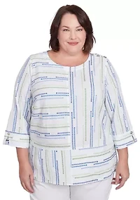 Plus Parrot Cay Texture Jacquard Spliced Top