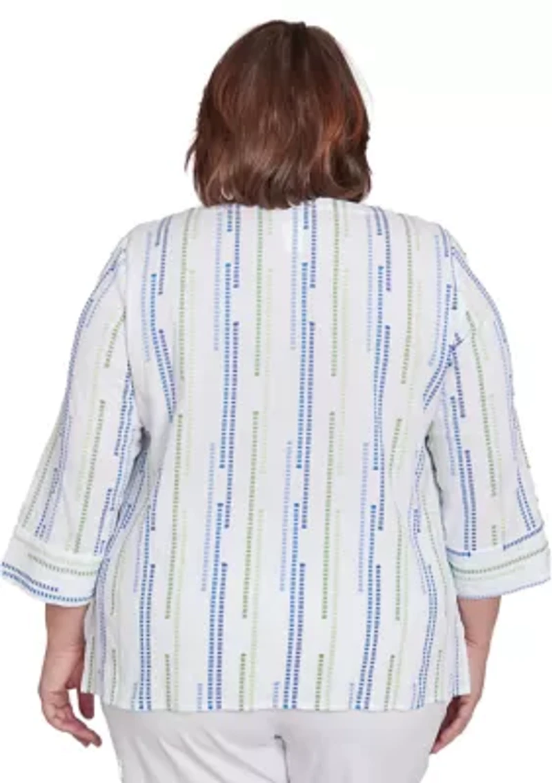 Plus Parrot Cay Texture Jacquard Spliced Top