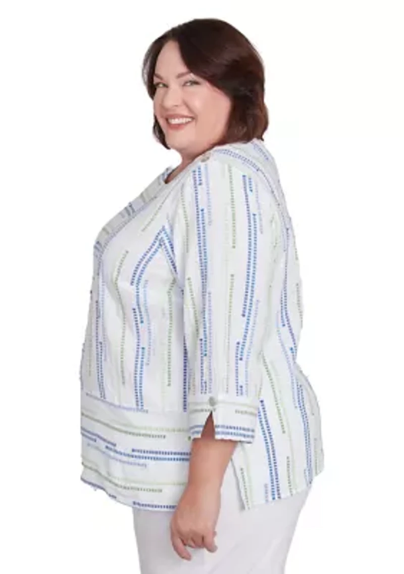 Plus Parrot Cay Texture Jacquard Spliced Top