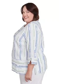 Plus Parrot Cay Texture Jacquard Spliced Top