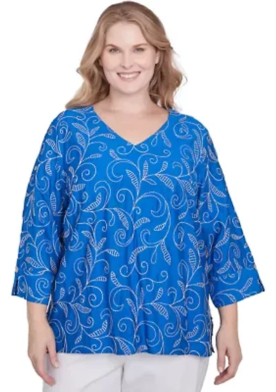 Plus Parrot Cay Scroll Embroidery Top