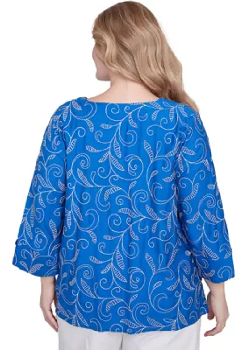 Plus Parrot Cay Scroll Embroidery Top