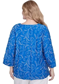 Plus Parrot Cay Scroll Embroidery Top