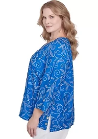 Plus Parrot Cay Scroll Embroidery Top