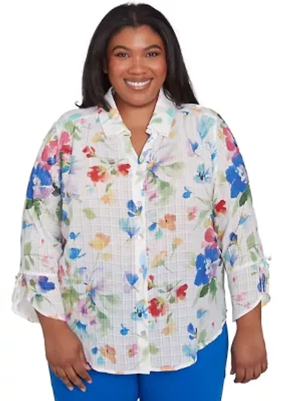 Plus Parrot Cay Abstract Watercolor Floral Top