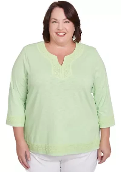 Plus Parrot Cay Solid Top with Lace Trim