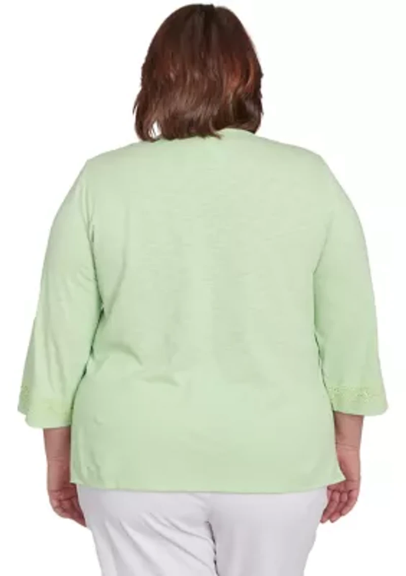 Plus Parrot Cay Solid Top with Lace Trim