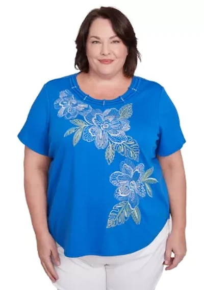 Plus Parrot Cay Floral Embroidery Top