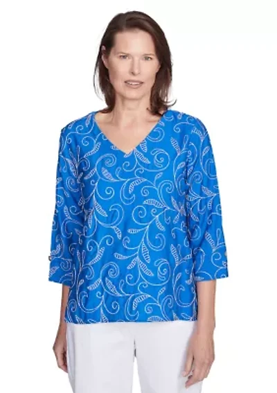 Petite Parrot Cay Scroll Embroidery Top