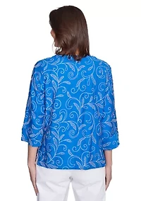 Petite Parrot Cay Scroll Embroidery Top