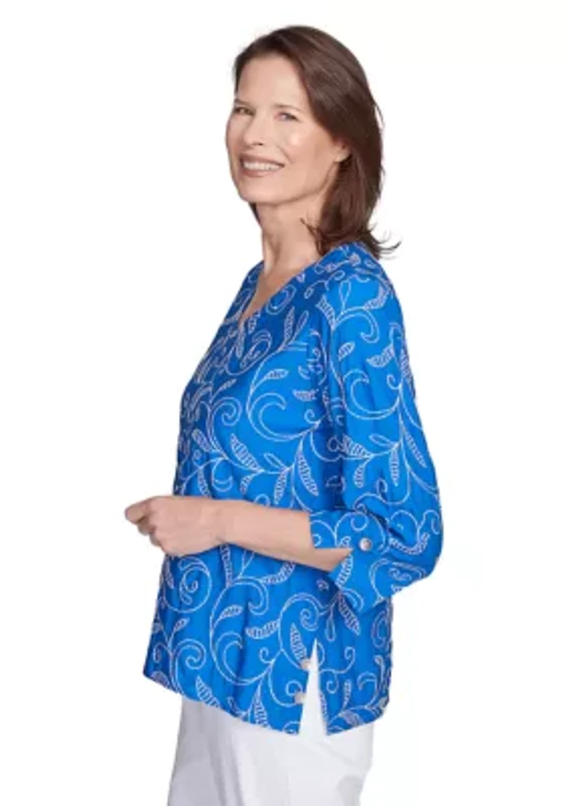 Petite Parrot Cay Scroll Embroidery Top