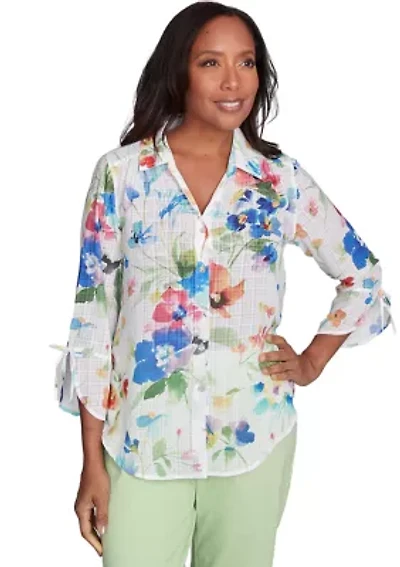 Petite Parrot Cay Abstract Watercolor Floral Top