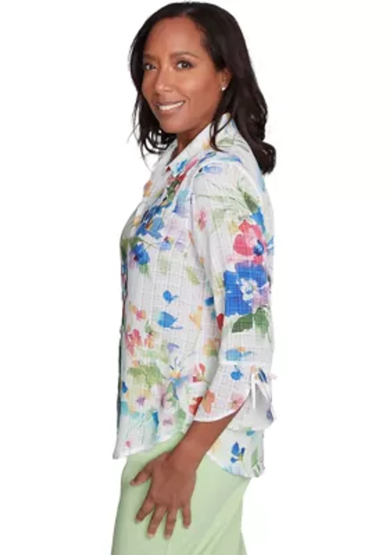 Petite Parrot Cay Abstract Watercolor Floral Top
