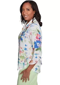 Petite Parrot Cay Abstract Watercolor Floral Top