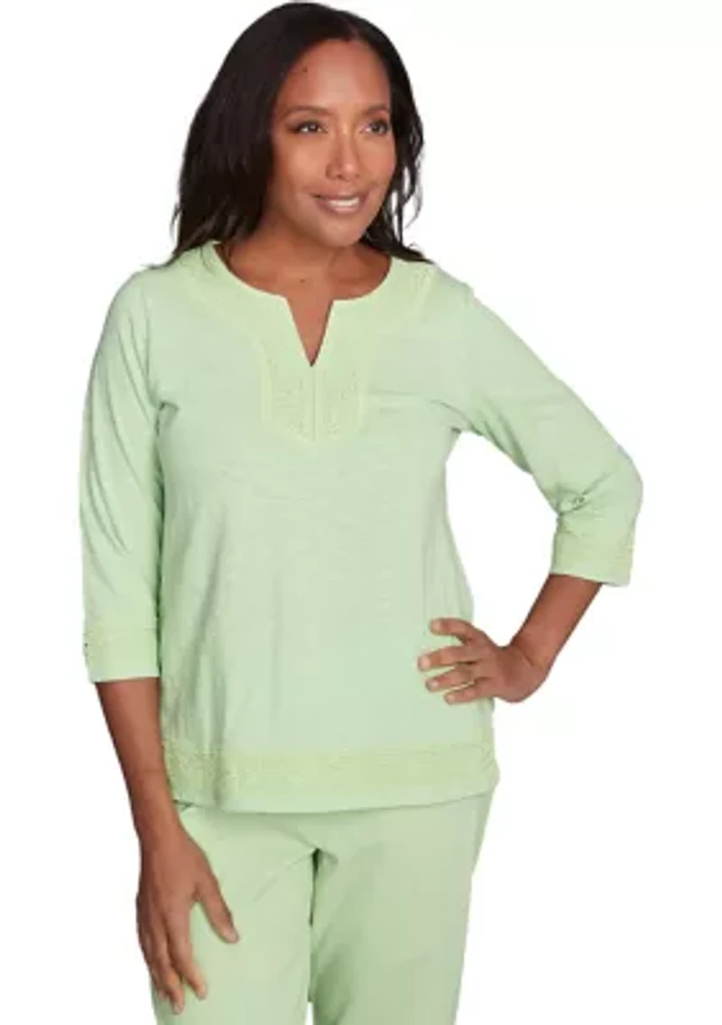 Petite Parrot Cay Solid Top with Lace Trim