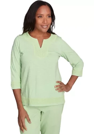 Petite Parrot Cay Solid Top with Lace Trim