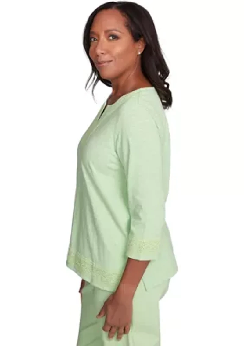 Petite Parrot Cay Solid Top with Lace Trim