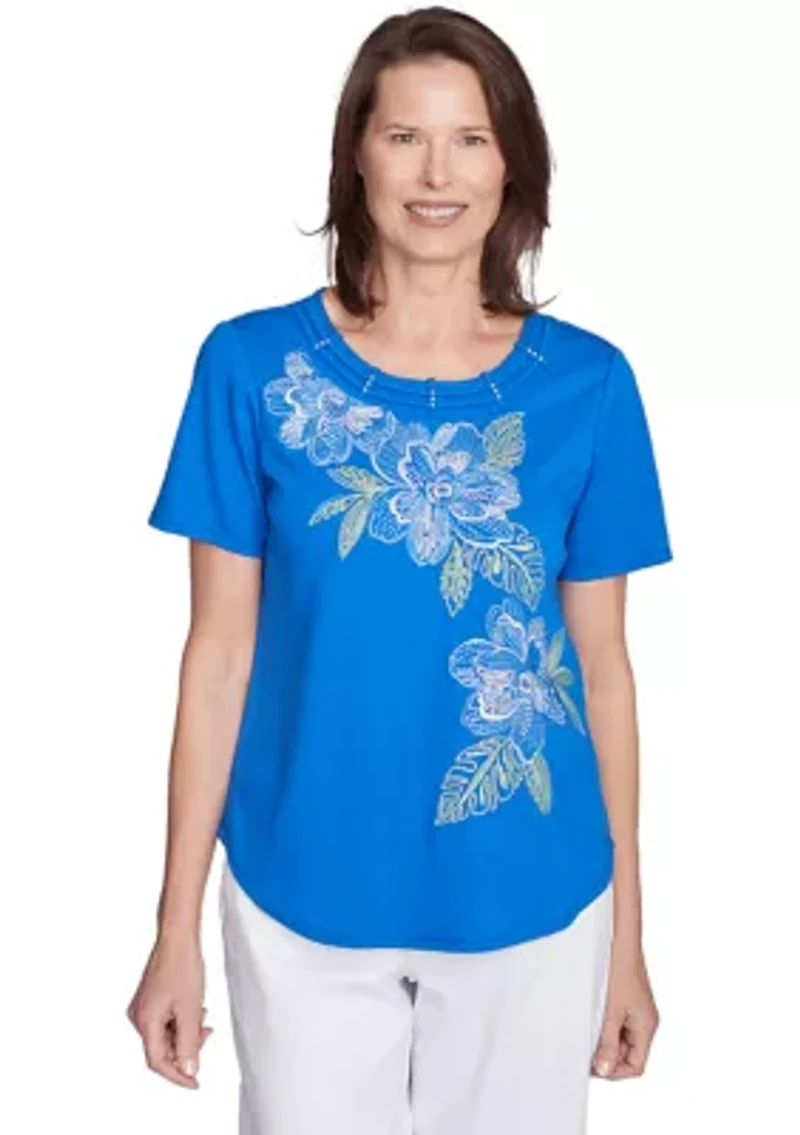 Petite Parrot Cay Floral Embroidery Top