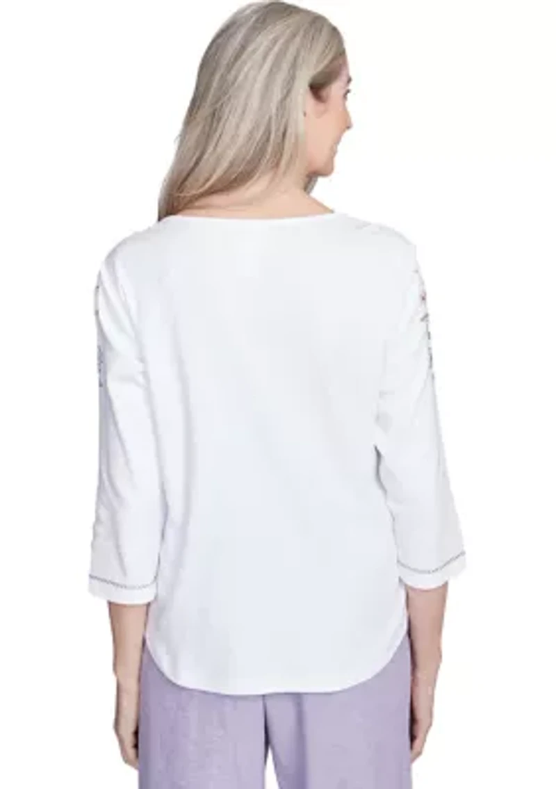 Women's Crystal Springs Embroidered Flower Yoke Top