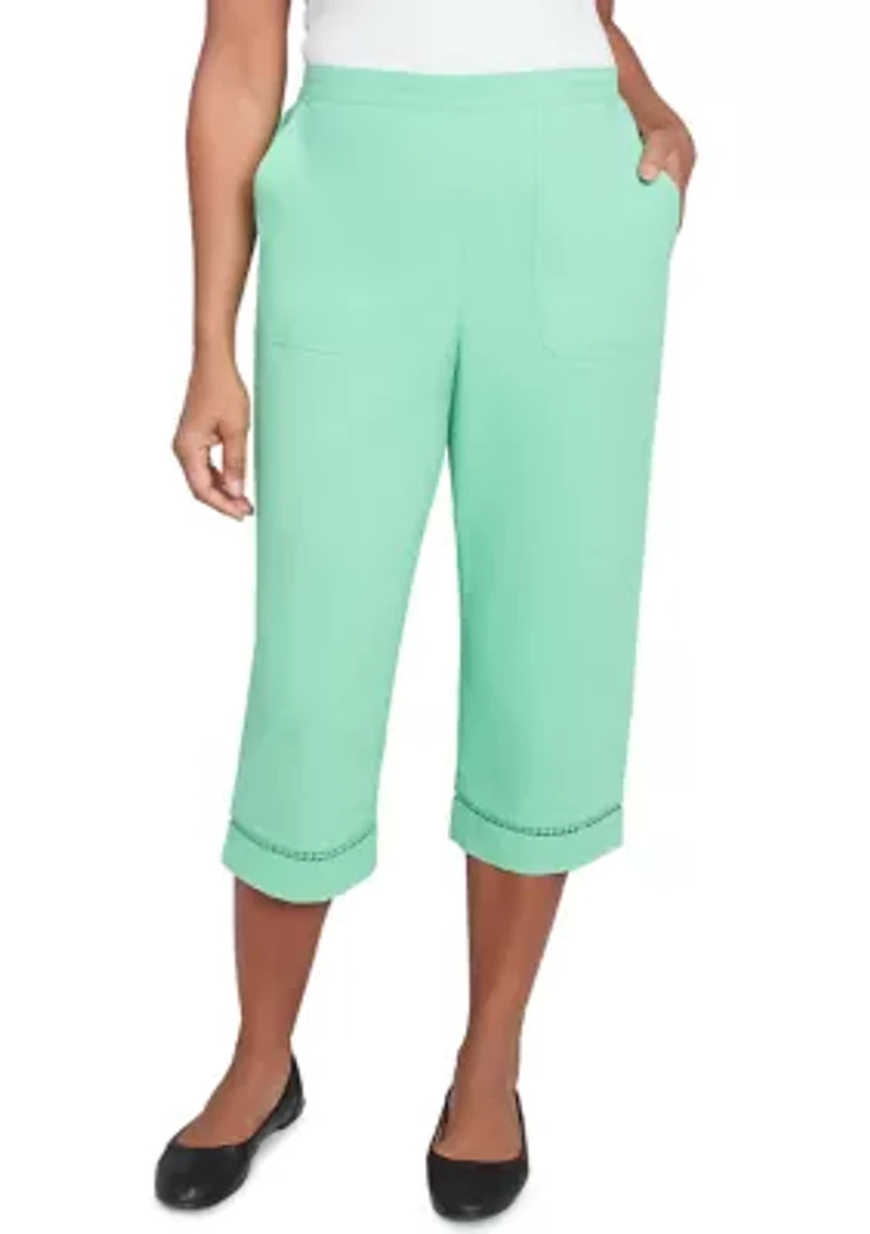 Women's Rise & Shine Dot Lace Trim Capri Pants