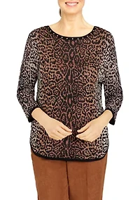 Petite Madacascar Animal Jacquard 3/4 Sleeve Sweater