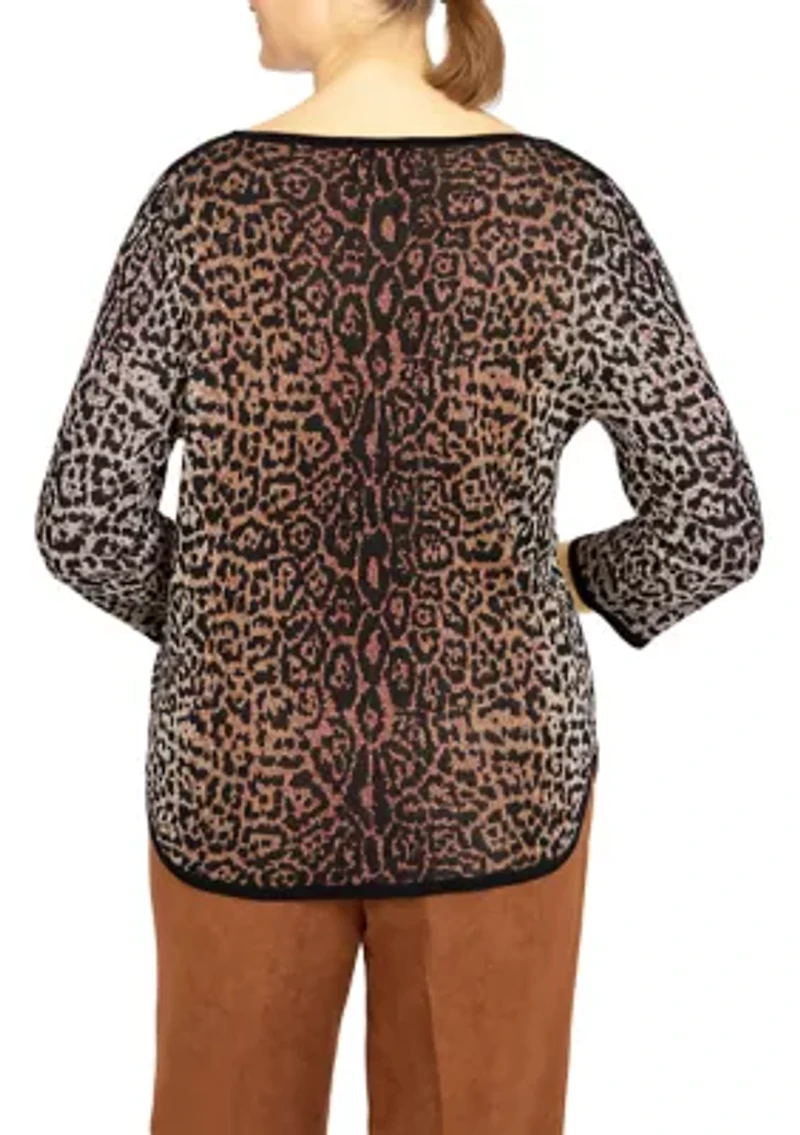 Petite Madacascar Animal Jacquard 3/4 Sleeve Sweater