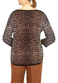 Petite Madacascar Animal Jacquard 3/4 Sleeve Sweater