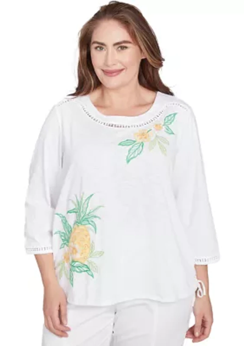 Plus Rise & Shine Embroidered Pineapple Top