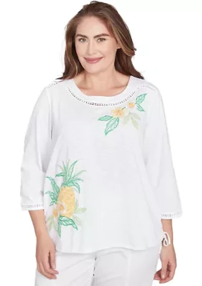 Plus Rise & Shine Embroidered Pineapple Top