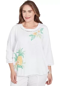 Plus Rise & Shine Embroidered Pineapple Top